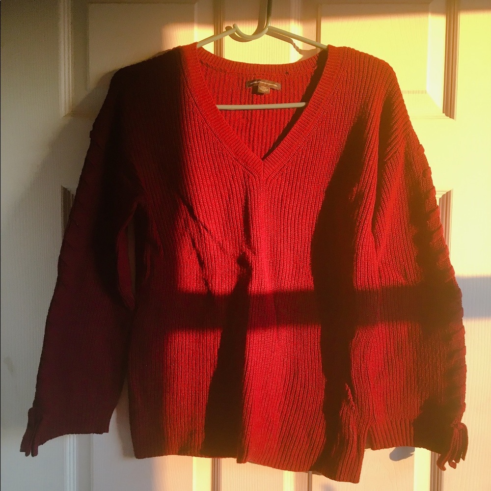 Deep burgundy knit v-neck sweater